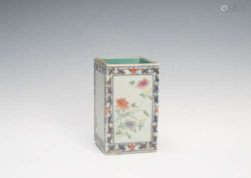 A Chinese Square Porcelain Brush Pot
