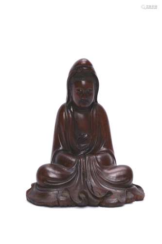 A Chinese Carved Wood Guanyin