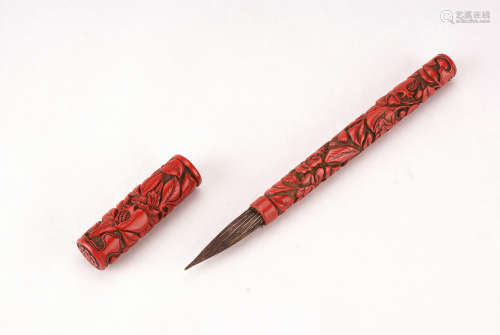 A Chinese Brush with Lacquer Handle and Cap