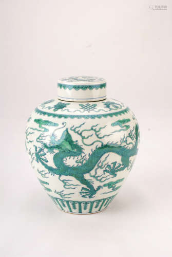 A Chinese Green and White Porcelain Jar with Dragon Pattern