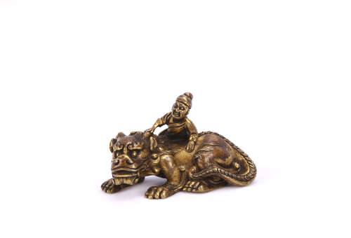 A Chinese Gilt Bronze Boy and Cow Decoration
