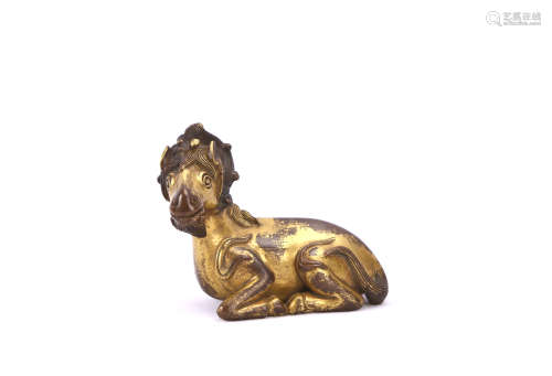 A Chinese Gilt Bronze Goat Decoration