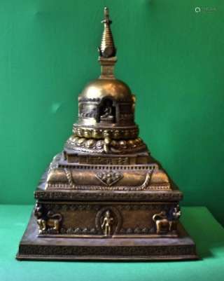 Tibetan Gilt Buddha Tower