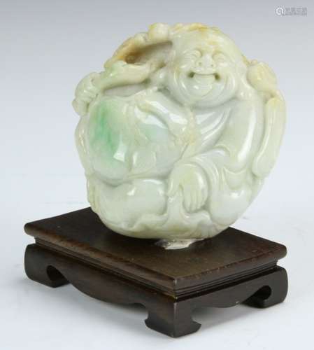 Chinese Carved Jadeite Buddha On Stand