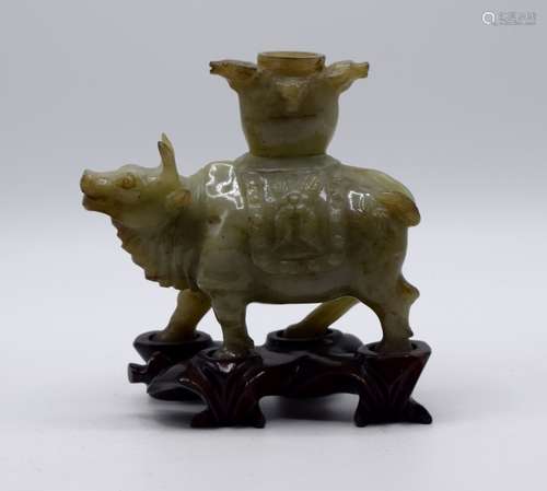 Chinese Celadon Jade Carving of Buffalo