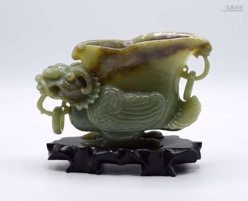 Chinese Carved Jade Vessel on Stand