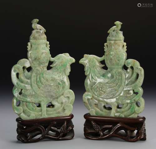 Pair of Chinese Jadeite Phoenixes