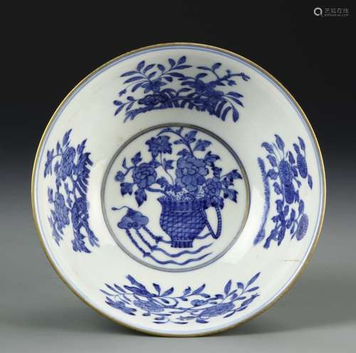 Chinese Blue And White Bowl with Gilt Rim