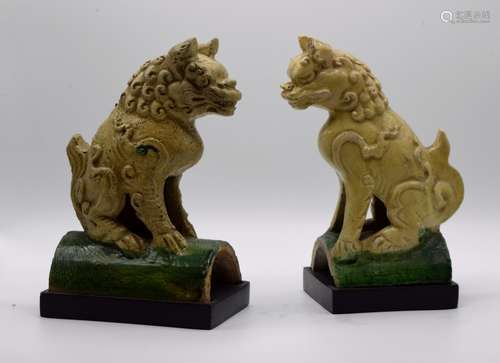 Pair of Chinese Porcelain Lion Roof Tiles