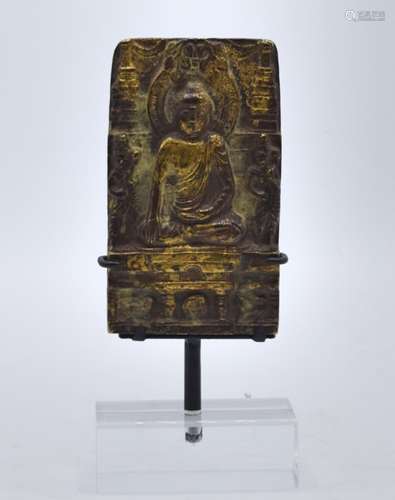 Tibetan Gilt Bronze Buddhist Plaque