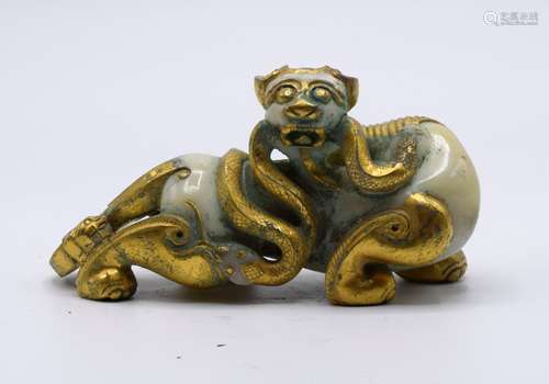 Chinese Gilded Jade Carving of Foo Dog