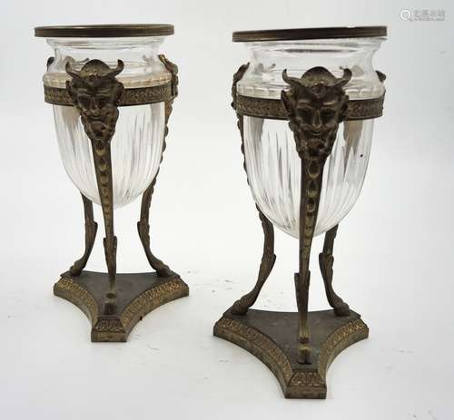 PAIR OF FRENCH GLASS GILT BRONZE VASES