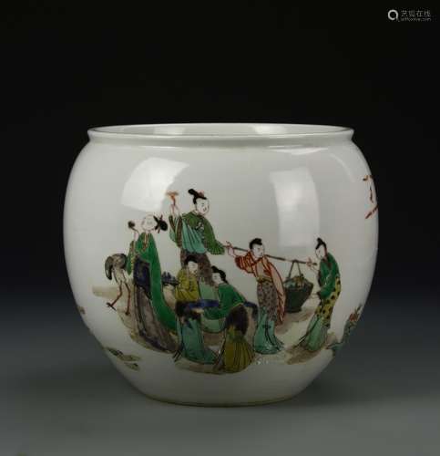 Chinese Famille Verte Figural Jar