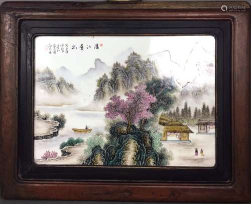 ZhangZhiTang Porcelain Painting W/ Hardwood Frame