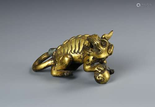 Chinese Gilt Bronze Mythical Beast