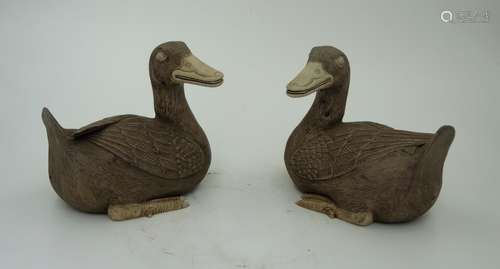 PAIR OF CHINESE CARVED FIGURES OF DUCKS