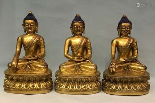 Three Chinese Gilt Bronze Statues