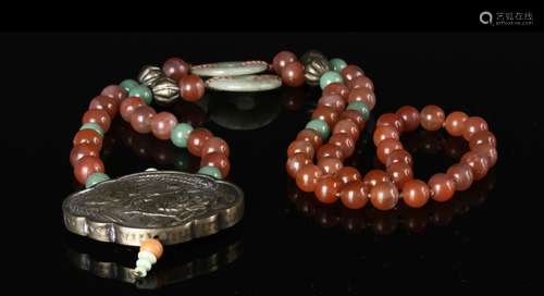 Chinese Silver Agate Jade Necklace