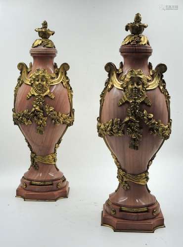 PAIR OF FRENCH ROUGE MARBLE URNS