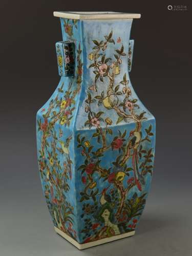 Chinese Blue Ground Square Vase