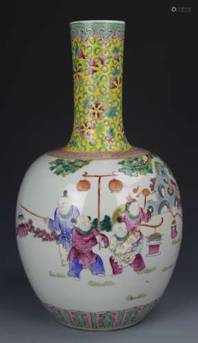 Chinese Famille Rose Figural Vase