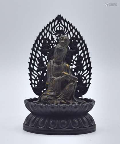 Chinese Gilt Bronze Statue of Guanyin with Stand