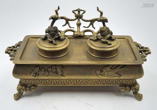 FRENCH GILDED BRONZE INKWELL