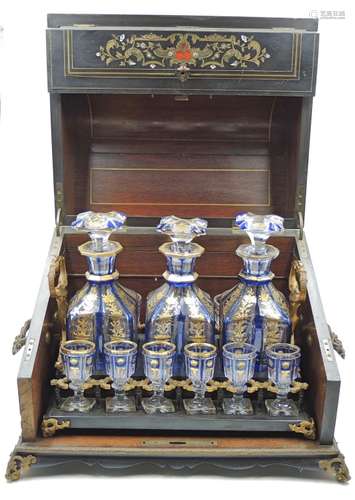 BOHEMIAN GLASS LIQUOR SET IN ORIGINAL WOODEN BOX