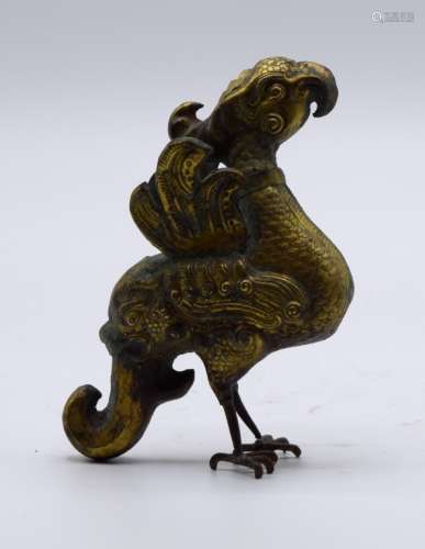 Antique Chinese Gilt Bronze Bird Statue