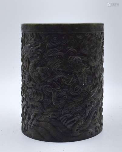 CHINESE SPINACH JADE BRUSH POT