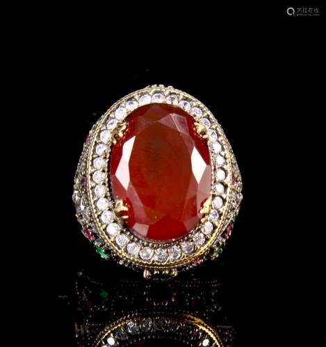 African Ruby and Emerald Ring