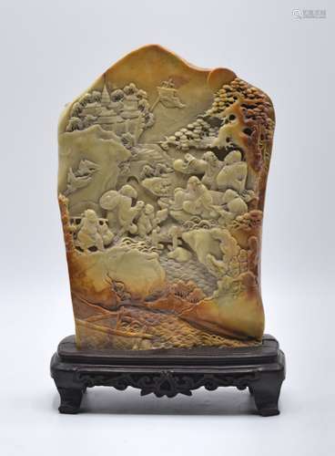 Chinese Carved Shoushan Stone Boulder