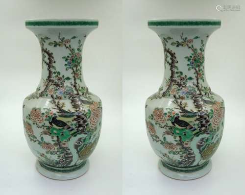 PAIR OF CHINESE FAMILLE VERTE VASES