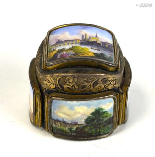 Swiss Silver Box Five Miniature enamel panels