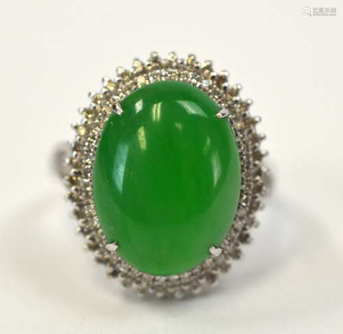 Chinese Green Jadeite, 18K Gold, & Diamond Ring