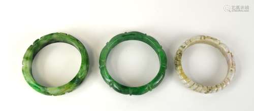 Three Chinese Jade Carved Bangles