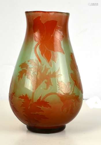 Galle Green/Brown Fire Polish Art Glass Vase