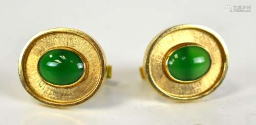 Pr 14K Gold Cufflinks with Green Jade