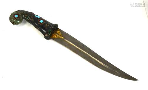 Mughal Dagger w. Gemstone Inlaid Jade Handle