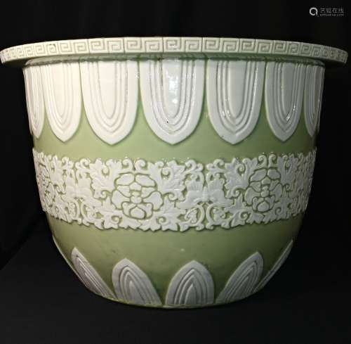 Chinese Carved Celadon Glazed  Porcelain Planter