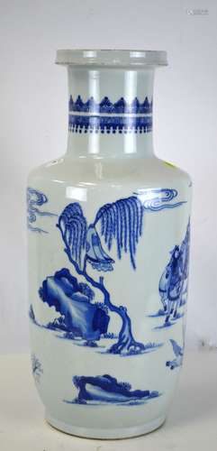 Chinese Blue & White Rouleau Vase