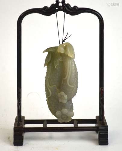 Chinese Carved Grey Jade On Wood Stand