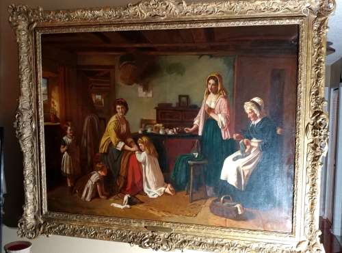 19th Century Oil Painting On Canvas Signed