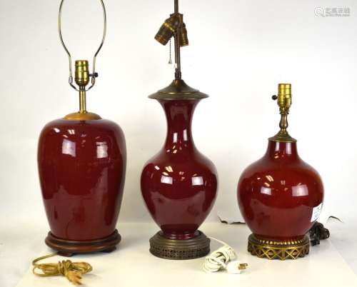 Three Chinese Red Lamp Bases