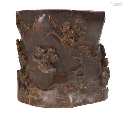 Finely Carved Chen Xiang Wood Brush Pot