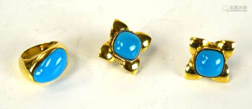 18K Gold Turquoise Ring and Earrings