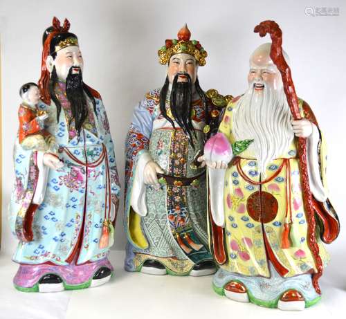 20th C Three Large Chinese Porcelain Gods