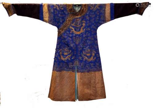 Chinese Blue Summer Silk Emboridered Dragon Robe