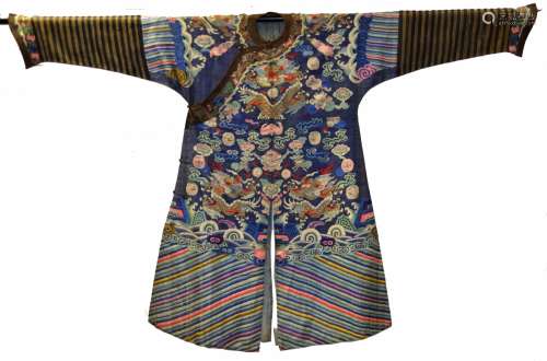 Chinese Blue Ground Embroidered(Kesi) Dragon Robe