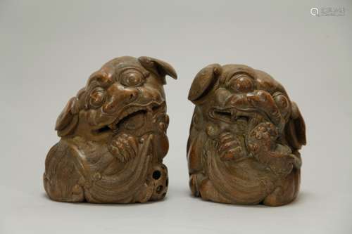 Pair of Chinese Bamboo Lions